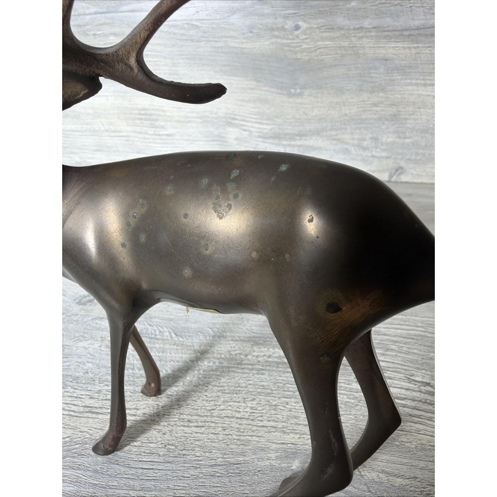 Vtg Brass Buck Deer Stag Figure Reindeer MCM 6 Point Antlers Animal 9" Korea - Picture 7 of 12